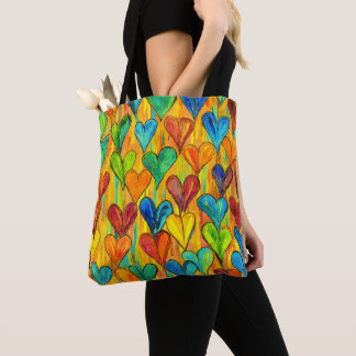 Bolsa Tote Mistura Amarelo de Padrão Cardíaco Divertido