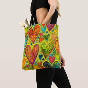 Bolsa Tote Mistura Amarelo de Padrão Cardíaco Divertido