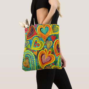 Bolsa Tote Mistura Amarelo de Padrão Cardíaco Divertido