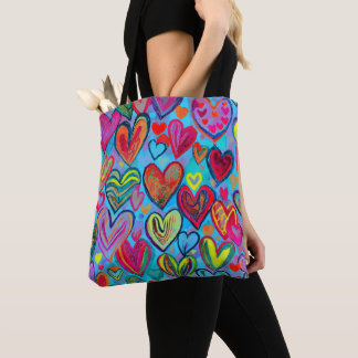 Bolsa Tote Mistura Azul de Padrão do Coração Divertido