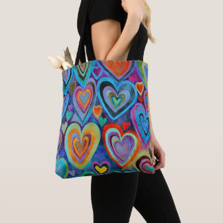 Bolsa Tote Mistura Azul de Padrão do Coração Divertido