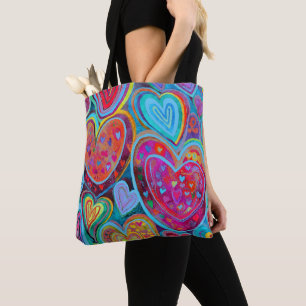 Bolsa Tote Mistura Azul de Padrão do Coração Divertido