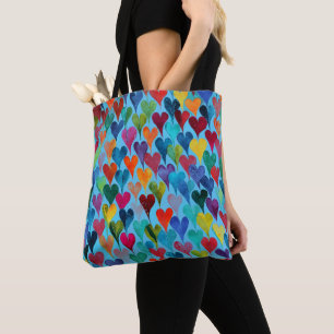 Bolsa Tote Mistura Azul de Padrão do Coração Divertido