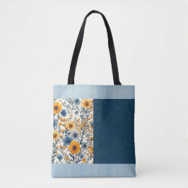 Bolsa Tote Mistura De Metades Florais bonito Azul E Amarelo