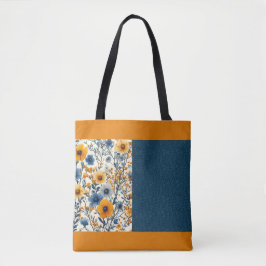 Bolsa Tote Mistura De Metades Florais bonito Azul E Amarelo