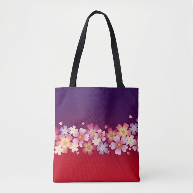 Bolsa Tote Mistura Sakura Blossoms Kimono Style Red & Purple (Frente)