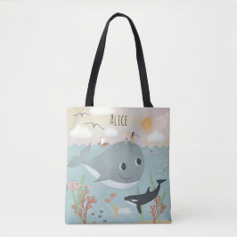 Bolsa Tote Miúdas de Baleia Cura e Oceânica Whimsical