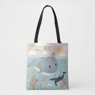 Bolsa Tote Miúdas de Baleia Cura e Oceânica Whimsical