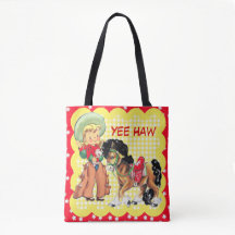 Miúdo da vaqueira com a sacola feita sob encomenda