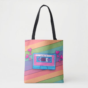 Bolsa Tote Mixtape Cóctil Rainbow Background Retro Music Logo