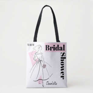 Bolsa Tote Moda Cor-de-rosa Chá de panela Nome da data do bol