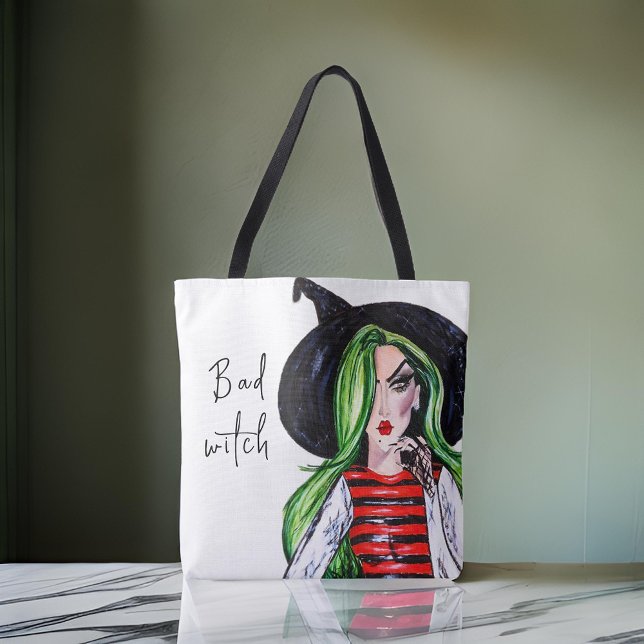 Bolsa Tote Moda de Halloween da Bruxa Má com Aquarela (Criador carregado)