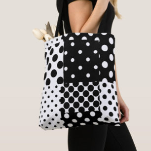 Bolsa Tote Moda Preto e Branco Pontos Estilo Design