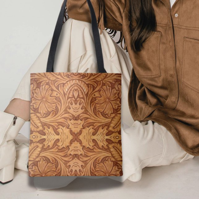 Bolsa Tote Moda russa marrom do cowboy couro ocidental (Rustic brown cowboy fashion western leather print tote bag)