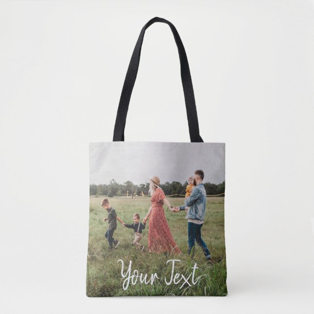 Bolsa Tote Modelo de Foto Personalizada e Texto Personalizado (Frente)