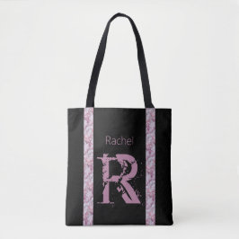 Bolsa Tote Modelo de Monograma Preto Rosa Elegante Moderno Fe