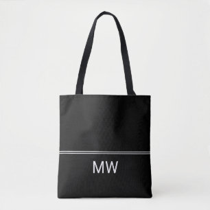 Bolsa Tote Modelo de monograma simples em preto e branco