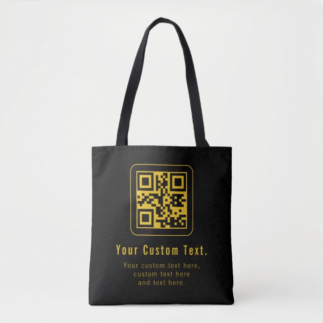 Bolsa Tote Modelo de QR Code e Texto Editável | Preto e Doura (Frente)