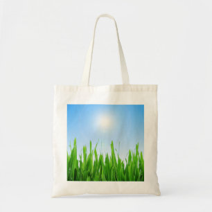 Bolsa Tote Modelo de texto personalizado de grama verde céu a