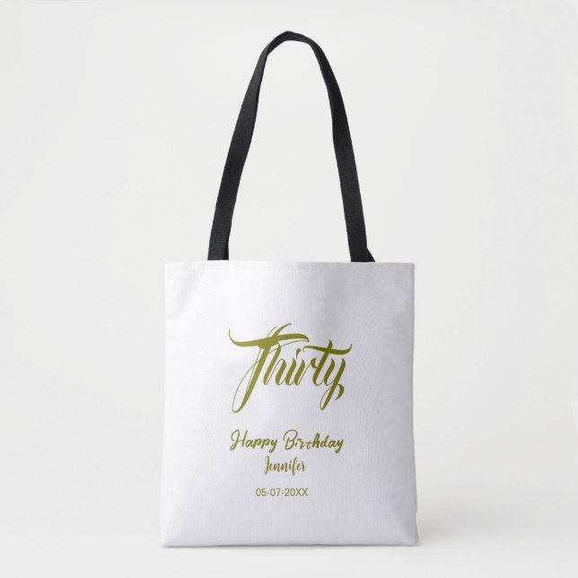 Bolsa Tote modelo ouro 30º aniversário adicionar nome data an (Frente)
