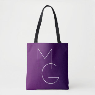Bolsa Tote Modern 2 Iniciais Roxo Fundo Sombreado Sutil