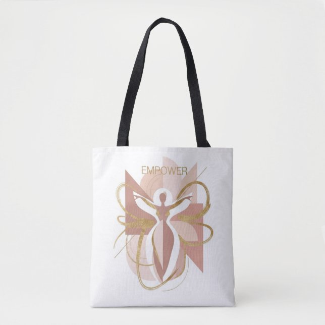 Bolsa Tote Modern Abstract Empower Feminine Gold & Blush Art (Frente)