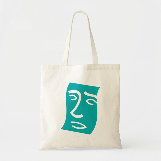 Bolsa Tote Modern Abstract Face Line Art Teal (Frente)