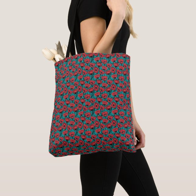 Bolsa Tote Modern Abstract Red Poppy Floral Pattern (Close Up)