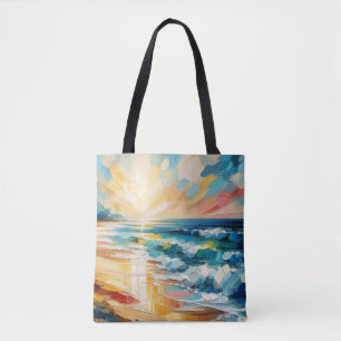 Bolsa Tote Modern Art Beach Sunset Ocean Design