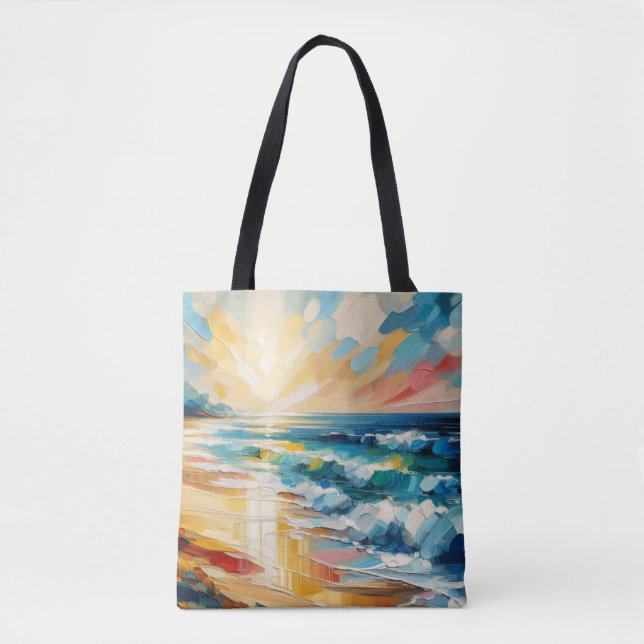 Bolsa Tote Modern Art Beach Sunset Ocean Design (Frente)