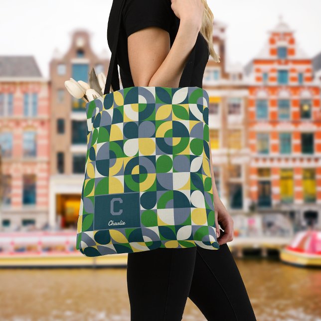 Bolsa Tote Modern Bauhaus Abstract Geometric Monogram Pattern (Criador carregado)