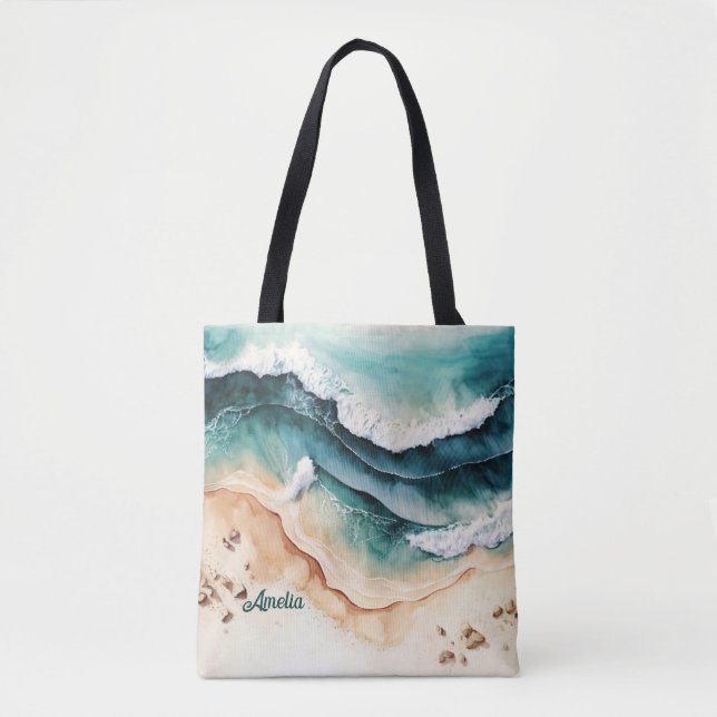 Bolsa Tote Modern Beach Sea Waves Selim Sand (Frente)