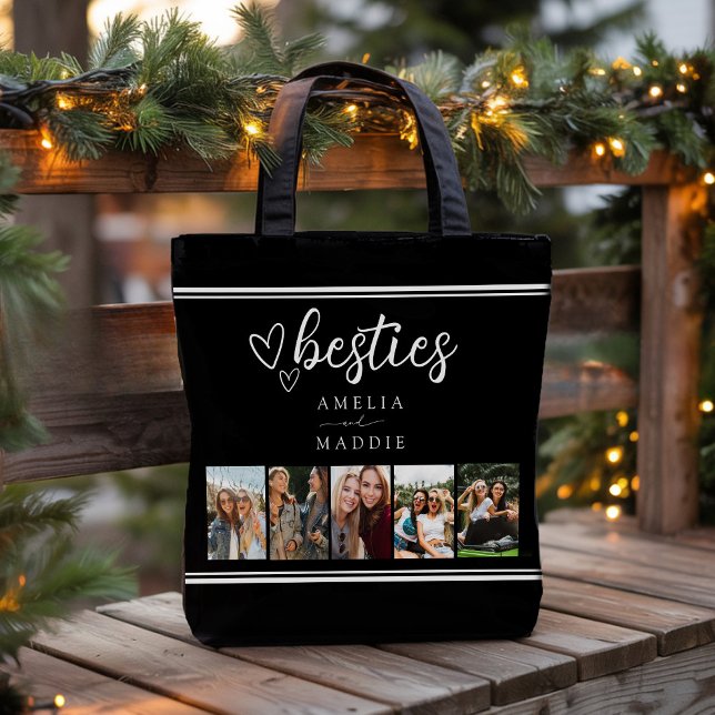 Bolsa Tote Modern Besties Photo Collage Black and White (Modern Photo Besties Photo Collage Black and White Tote Bag)