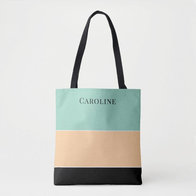 Bolsa Tote Modern Black, Peach, Green Personalized  (Frente)
