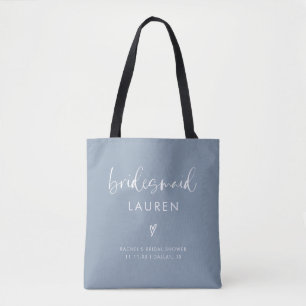 Bolsa Tote Modern Boho Calliografia Dusty Blue Bridesmaid