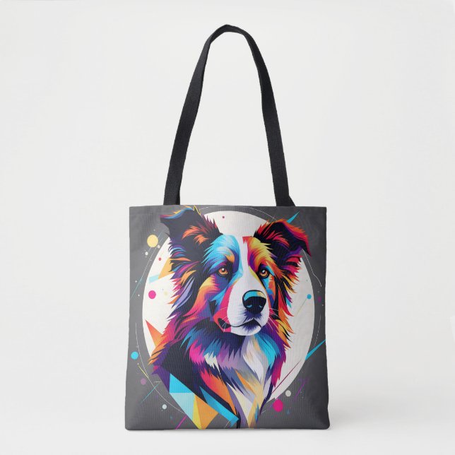 Bolsa Tote Modern Border Collie Abstrato (Frente)