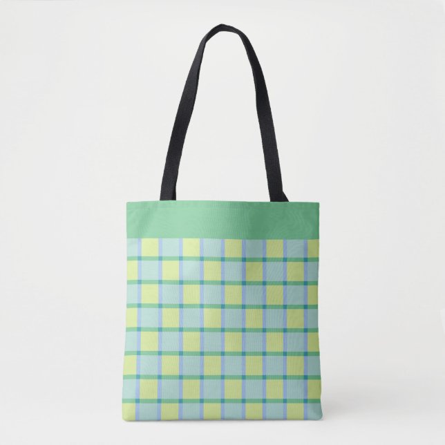 Bolsa Tote Modern Checker Blue Green Lime Pattern (Frente)