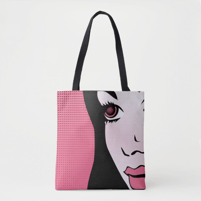 Bolsa Tote Modern Comic Book Pop Art of Woman's Face (Frente)