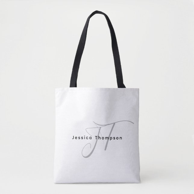 Bolsa Tote Modern Elegant Plain Professional Name Monogram (Frente)