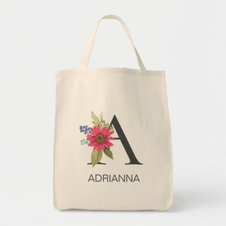 Bolsa Tote Modern Floral  Monogrammed Letter A