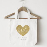 Bolsa Tote Modern Gold Heart Personalized bride<br><div class="desc">Custom-designed tote bag featuring gold glitter heart and modern hand calligraphy design. Personalize with bride's name.</div>