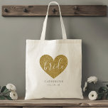 Bolsa Tote Modern Gold Heart Personalized bride<br><div class="desc">Custom-designed tote bag featuring gold glitter heart and modern hand calligraphy design. Personalize with bride's name.</div>