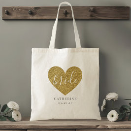 Bolsa Tote Modern Gold Heart Personalized bride
