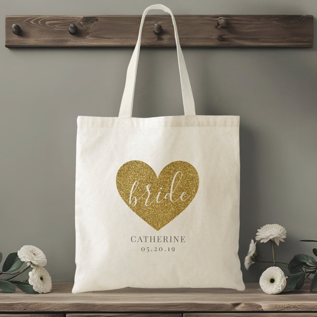 Bolsa Tote Modern Gold Heart Personalized bride (Criador carregado)