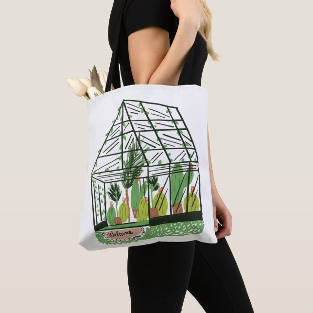Bolsa Tote Modern Green Botanical Green House (Close Up)
