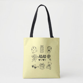 Bolsa Tote Modern Hand-Drawn Valentine Icons 