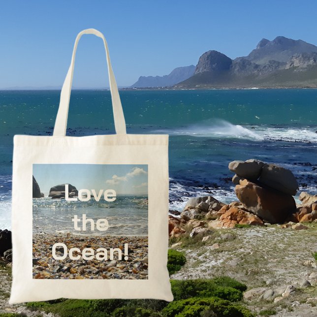 Bolsa Tote Modern Love the Ocean concha Photo Typografia Bols (Front with Background)