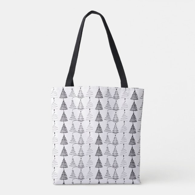 Bolsa Tote Modern Minimalist Christmas Trees Doodles (Verso)