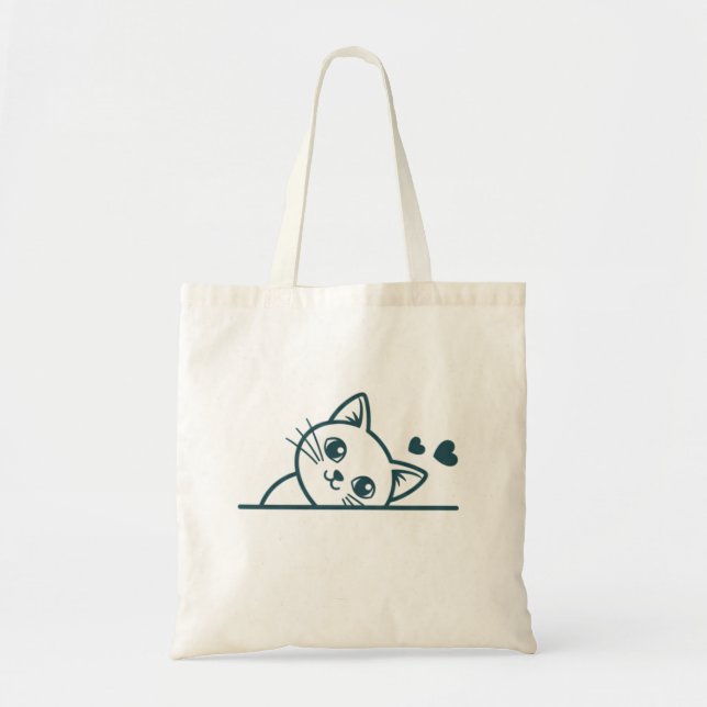 Bolsa Tote Modern Minimalist Peeking Cat Happiness Is Coming (Frente)