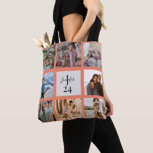 Bolsa Tote Modern Monograma 8 Fotografia Nome Personalizado e
